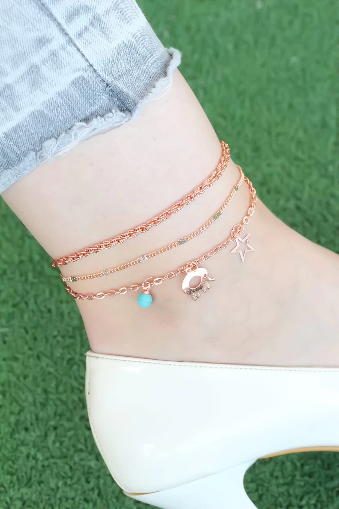 Rose Renk Zincirli Fil Figürlü Hal Hal