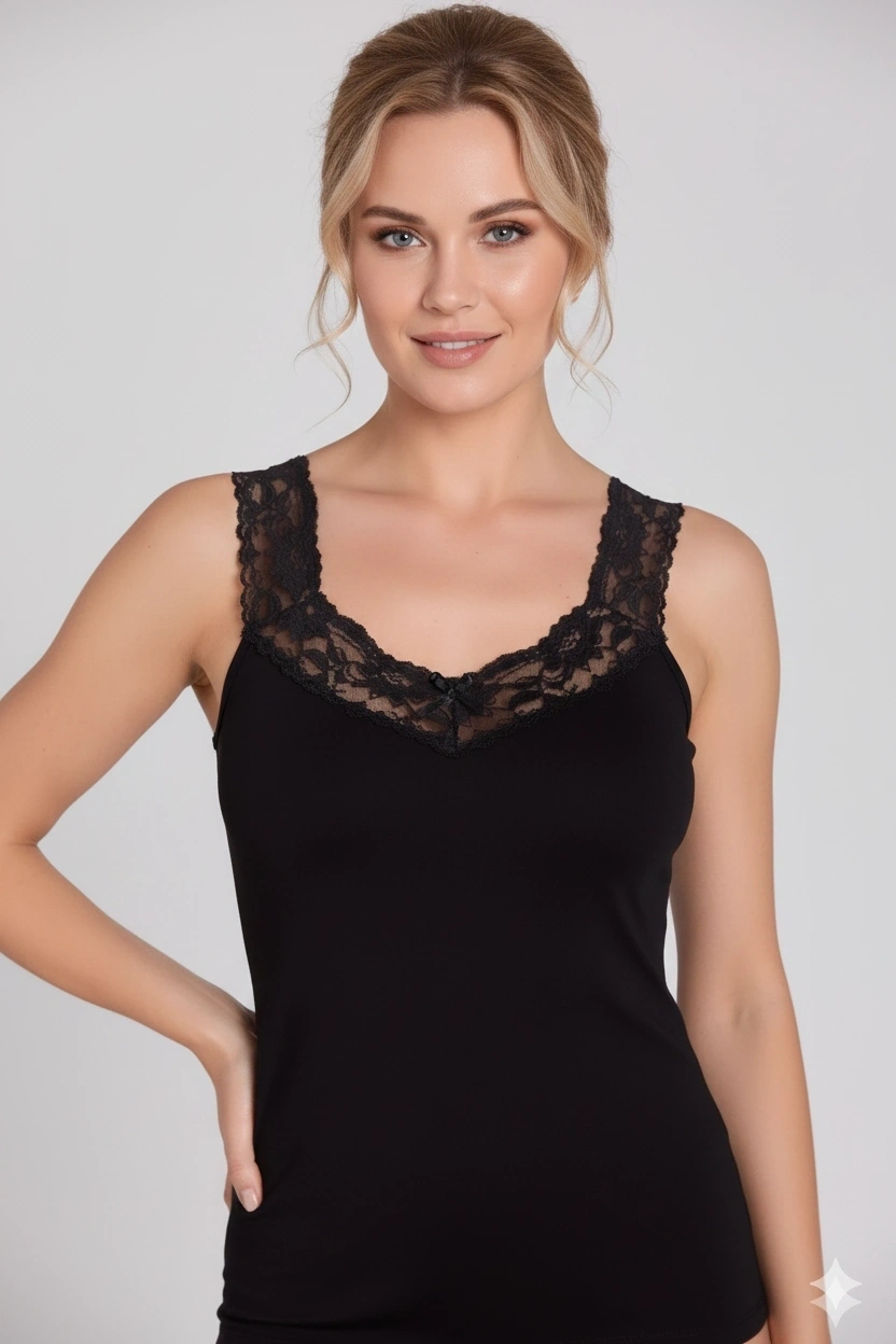 Şahinler Yaka Ve Askıları Dantelli Ribana Atlet B605