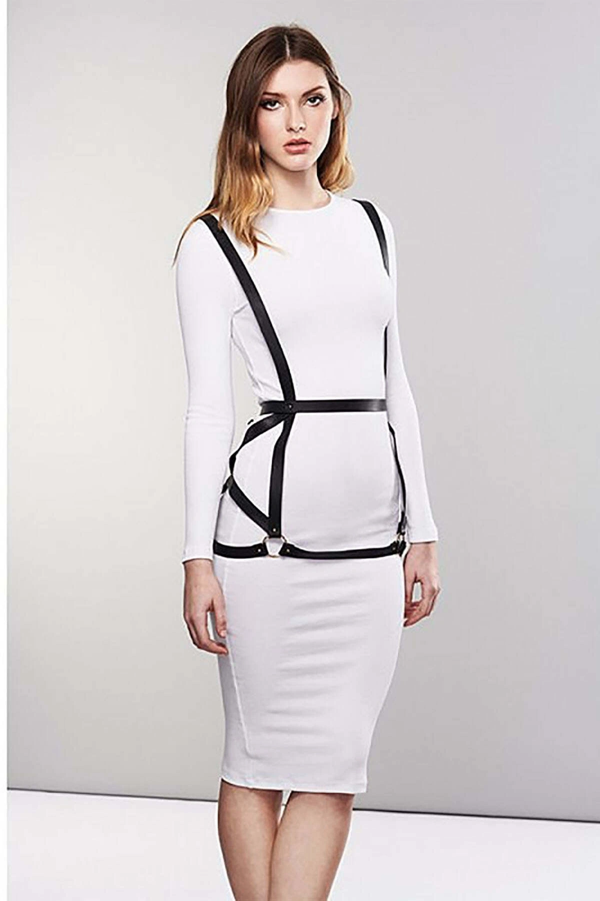 Seksi Deri Elbise Üzeri Deri Harness - Brf1390