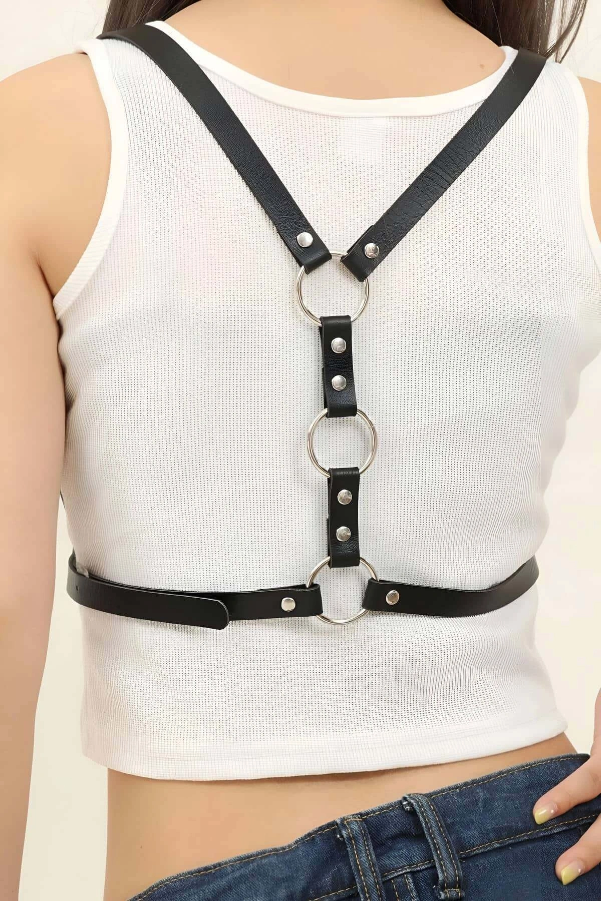 Sırtı Halka Detaylı Şık Deri Harness - Brf800