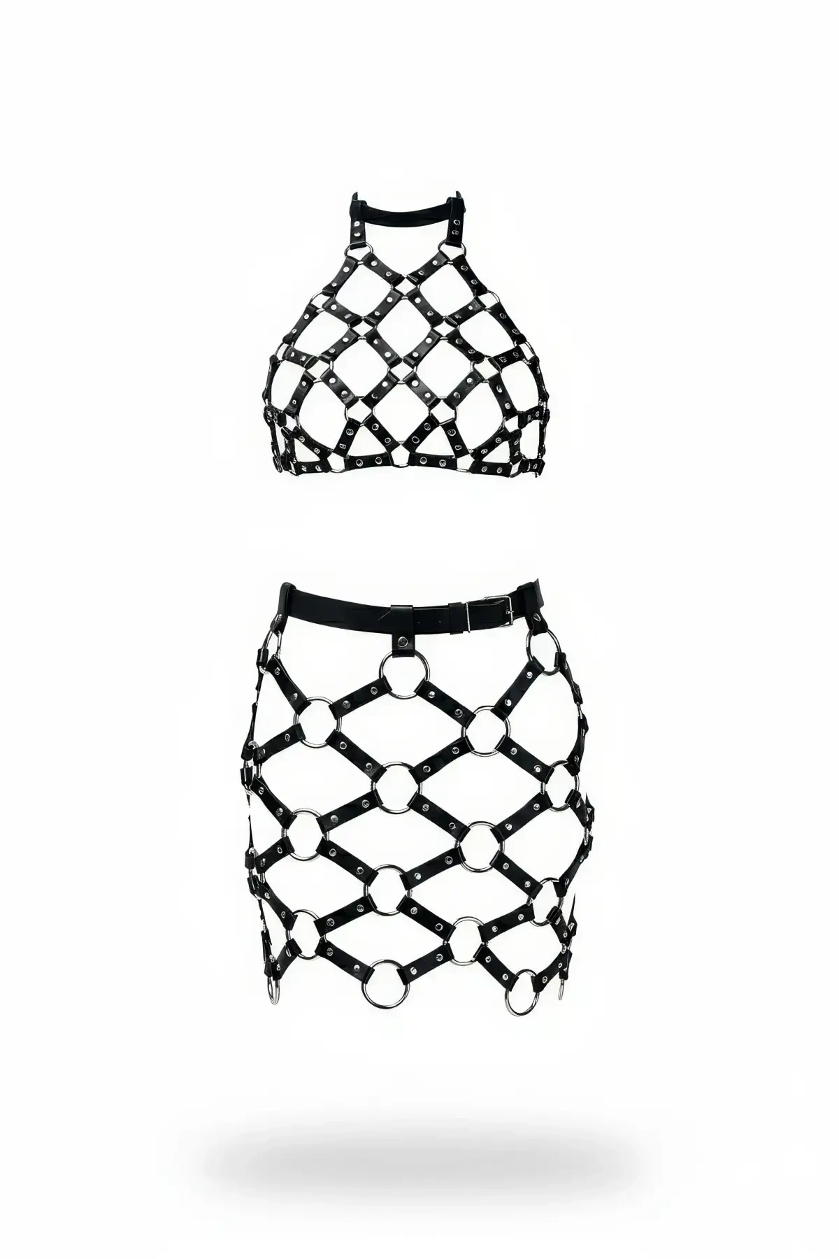 Siyah Etek Suni Deri Etek Metal Halkalı Mini Etek - Brf1289