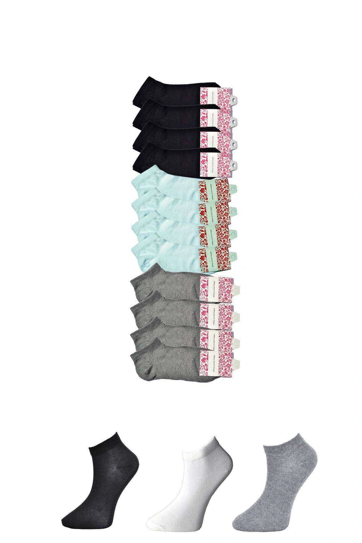 Siyah Gri Ve Beyaz Kadın Bilek Çorap 12 Çift