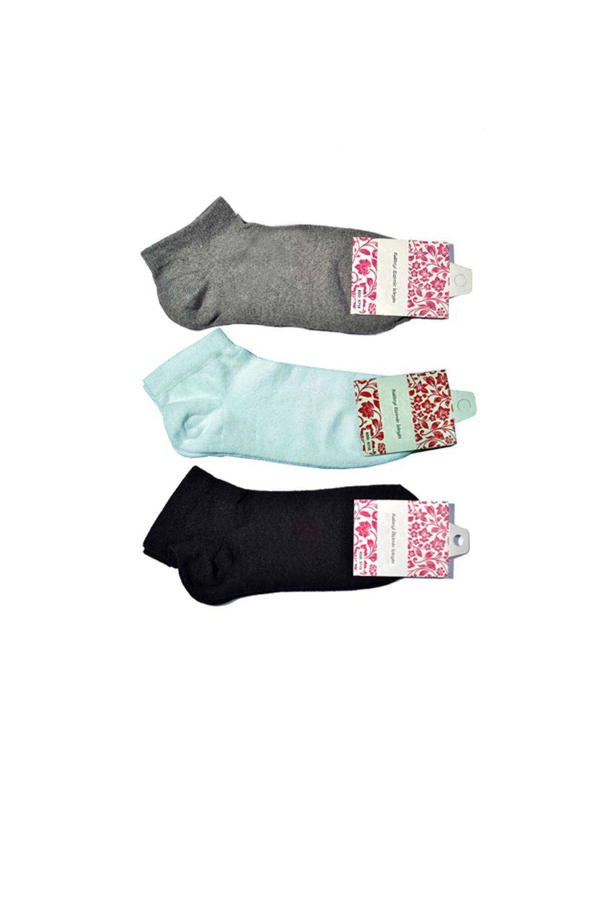 Siyah Gri Ve Beyaz Kadın Bilek Çorap 15 Çift