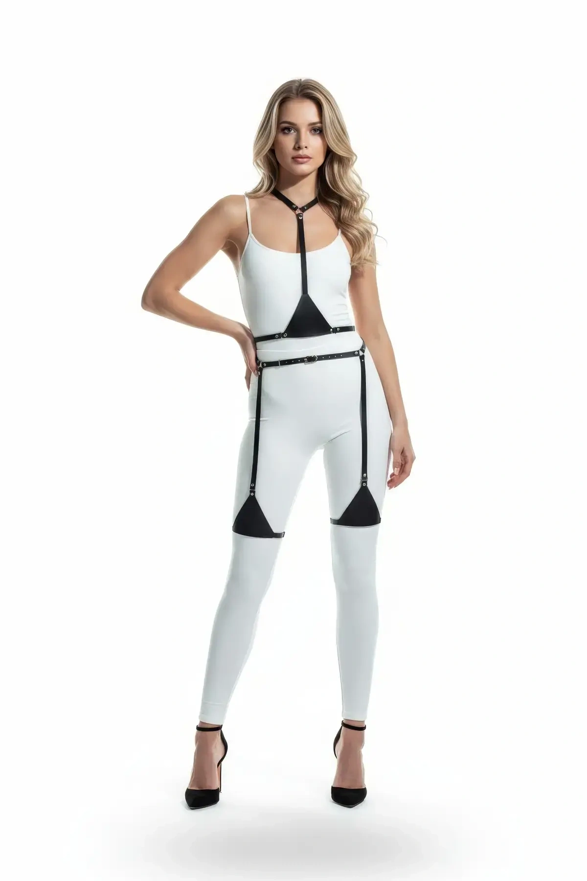 Siyah Harness Takım Ayarlanabilir Suni Deri Vücut Aksesuarı - Brf226