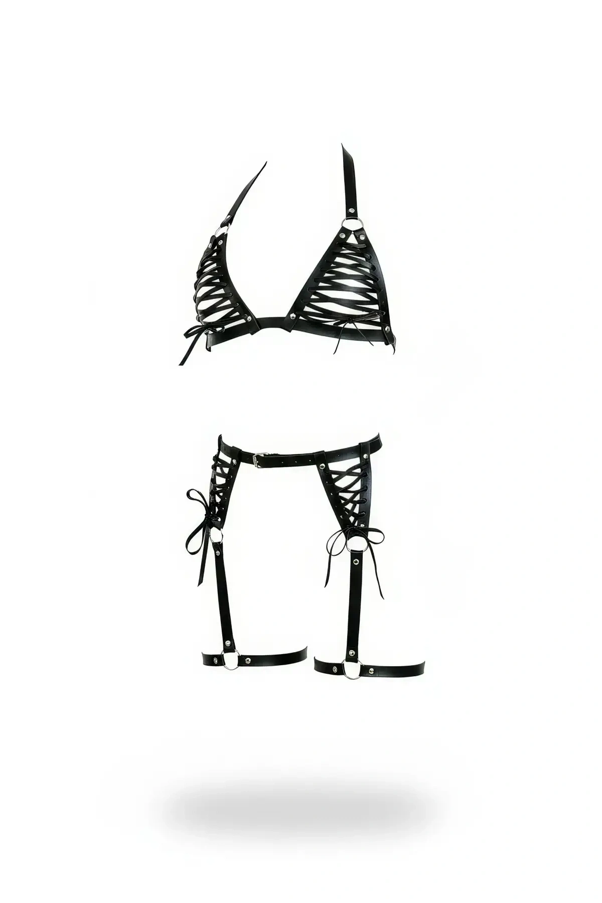 Siyah Harness Takım Çapraz Bağlamalı Suni Deri - Brf1389