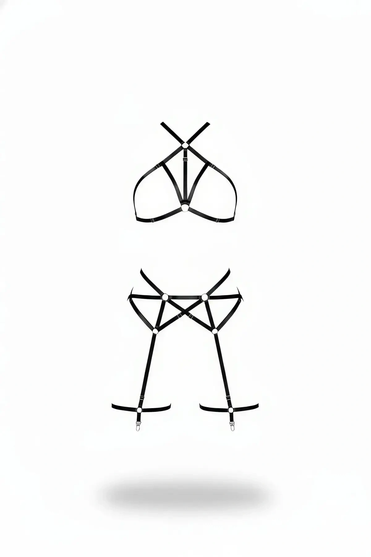 Siyah Harness Takım Deri Boyundan Bağlamalı Halka Detaylı - Brf161