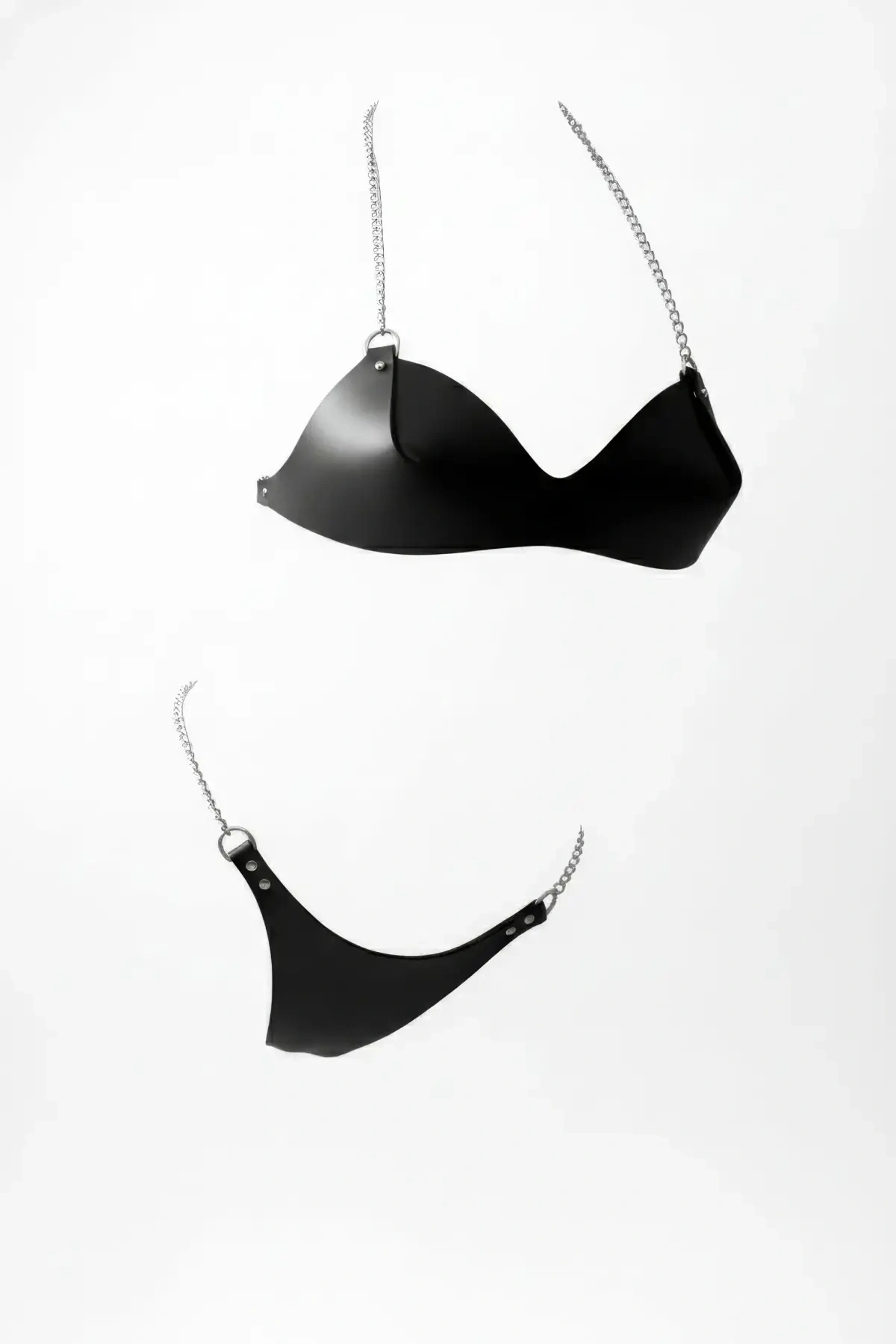 Siyah Harness Takım Suni Deri Zincir Detaylı - Brf1169