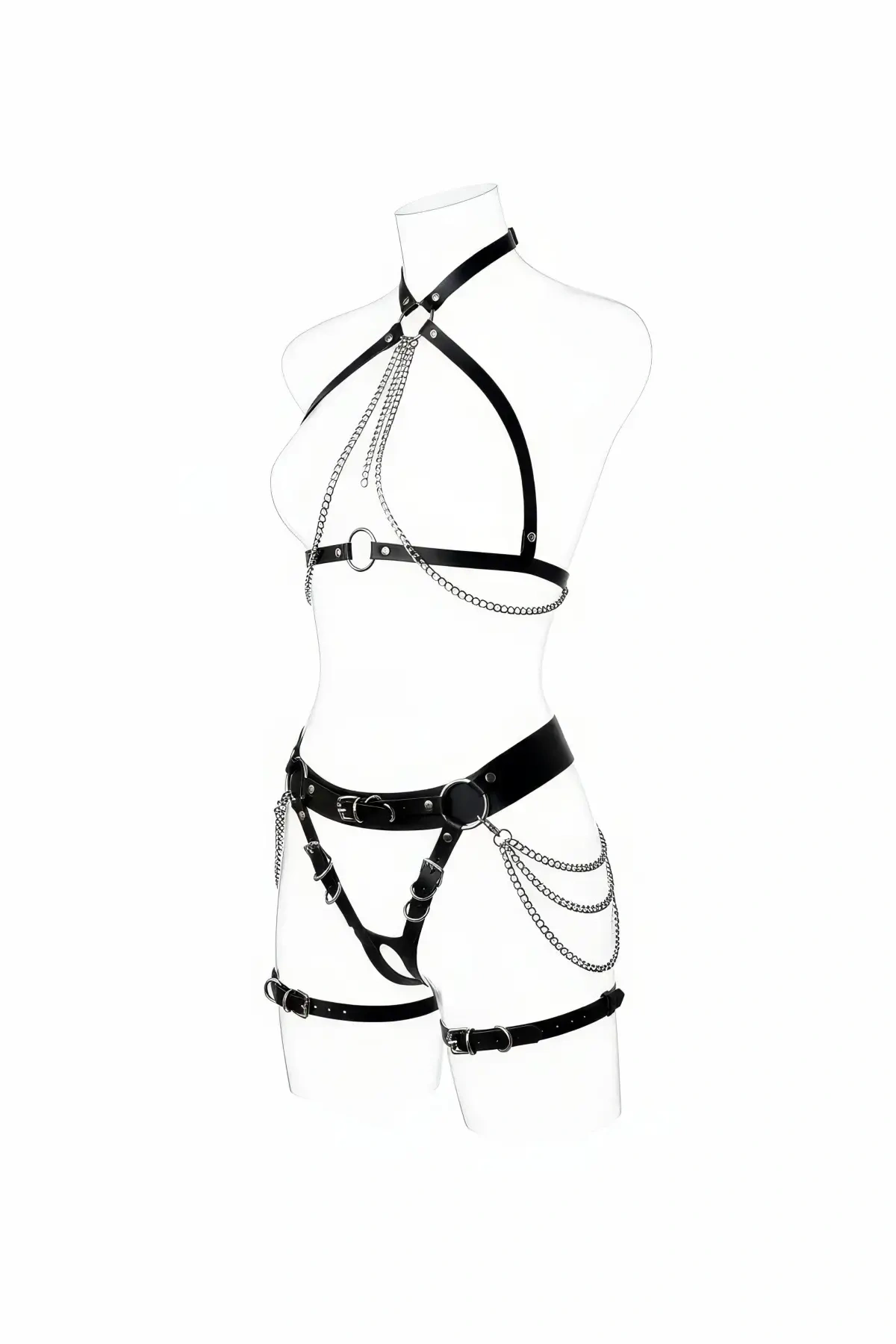 Siyah Harness Takım Tokalı Bacak Detaylı Vücut Aksesuarı - Brf1084