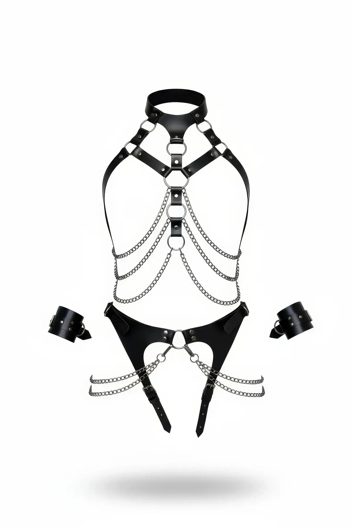 Siyah Harness Takım Zincir Detaylı Boyunluklu - Brf1067