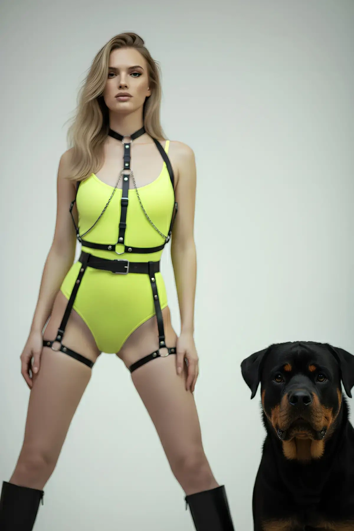 Siyah Harness Takım Zincir Detaylı Deri Vücut Aksesuarı - Brf1068