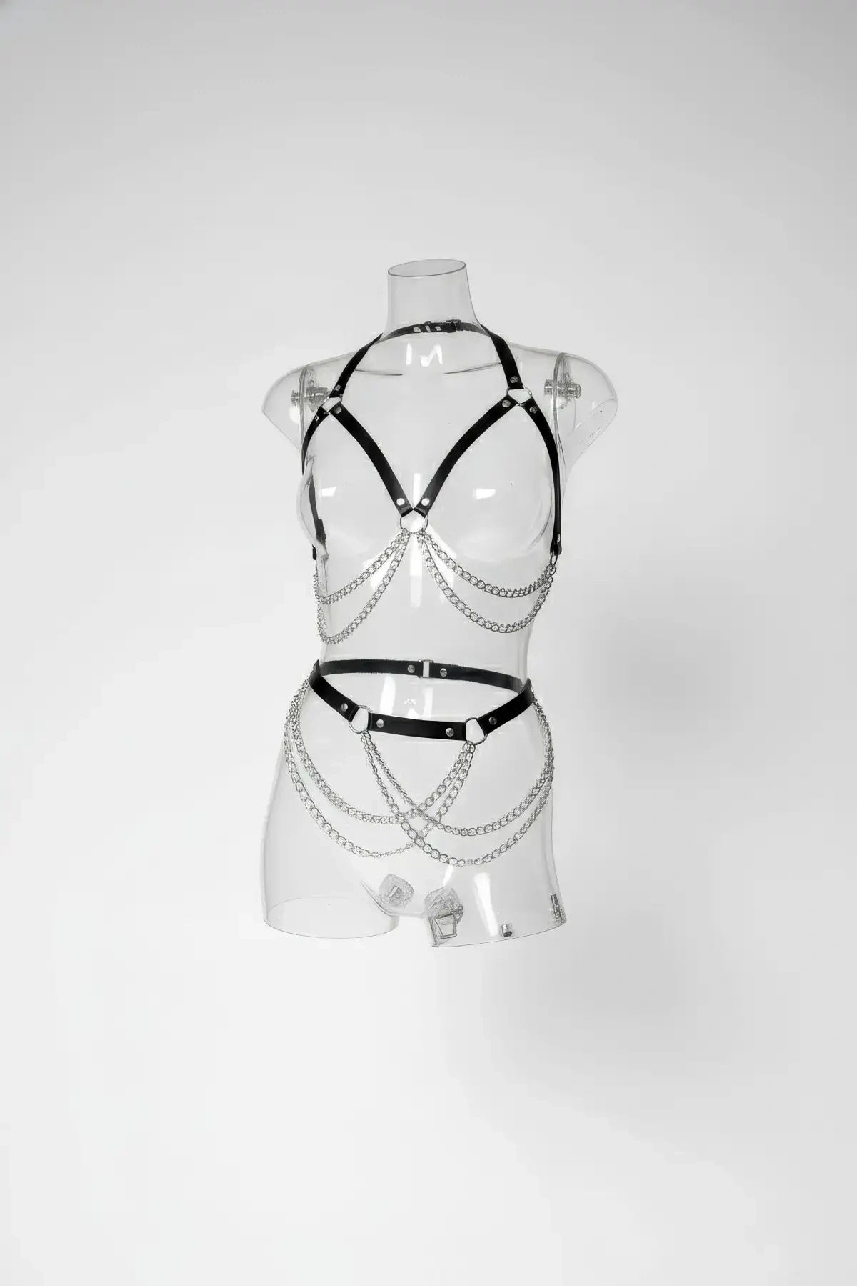 Siyah Harness Takım Zincir Detaylı Metal Halka Aksesuar - Brf1195