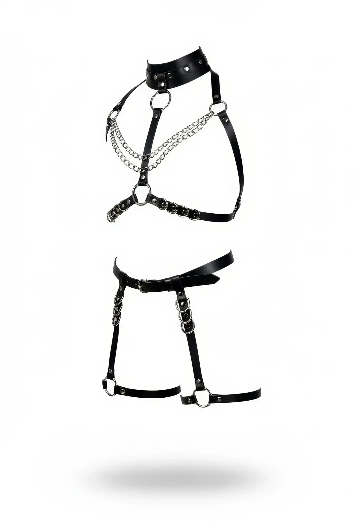 Siyah Harness Takım Zincir Ve Halka Detaylı Boyunluklu - Brf1081