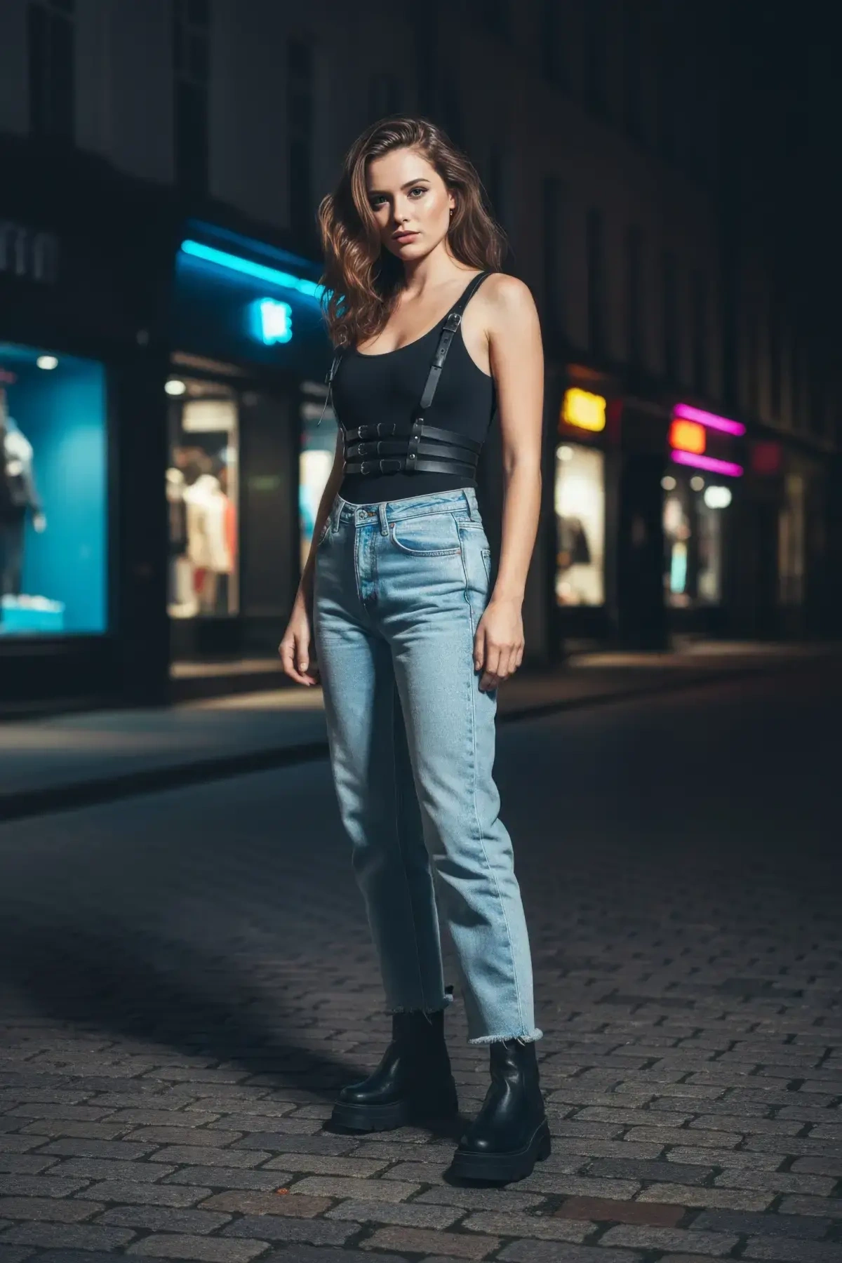 Siyah Kadın Kemer Çoklu Tokalı Vücut Aksesuarı - Brf178