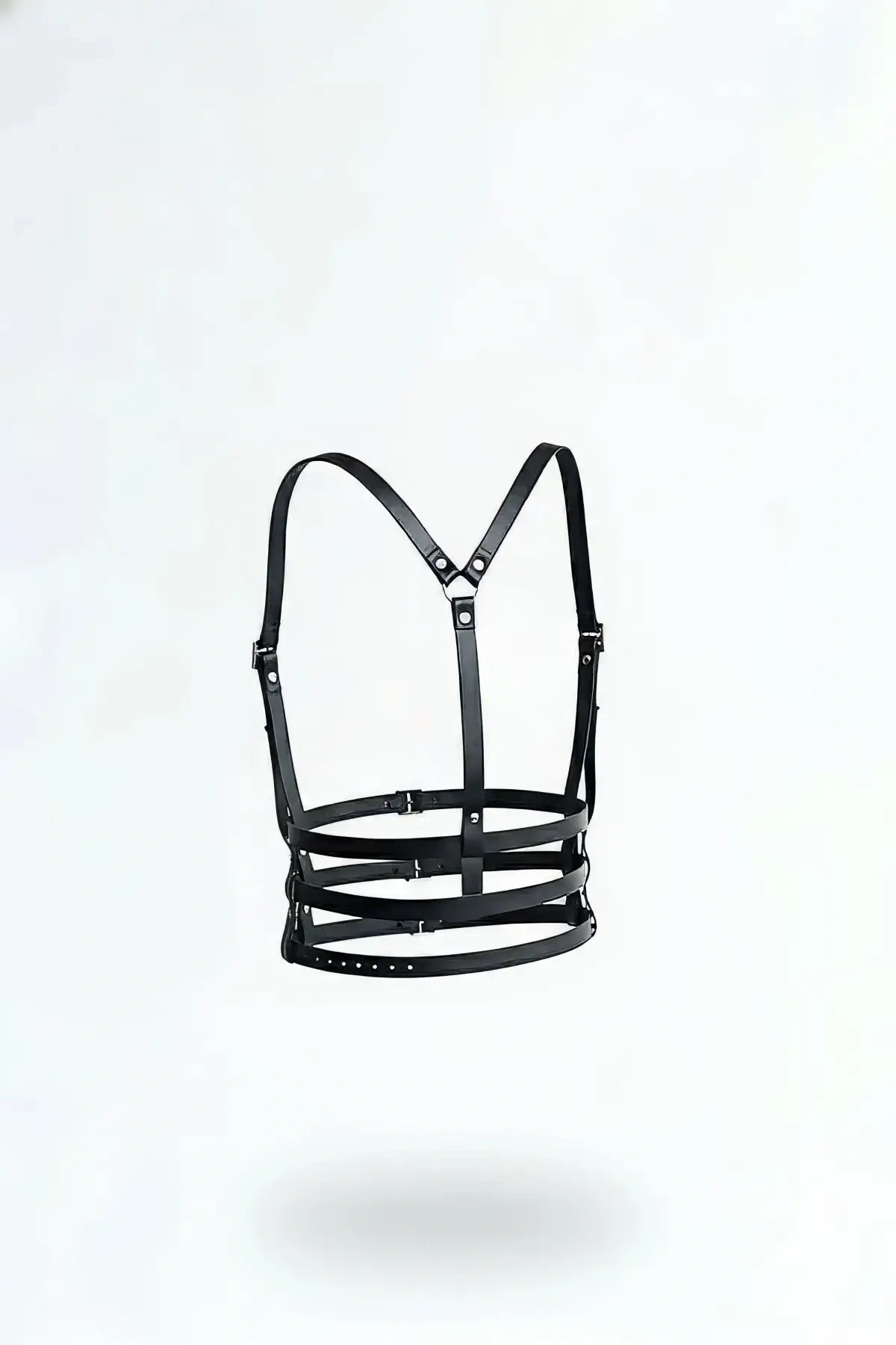 Siyah Kadın Kemer Deri Vücut Aksesuarı Çoklu Tokalı - Brf135