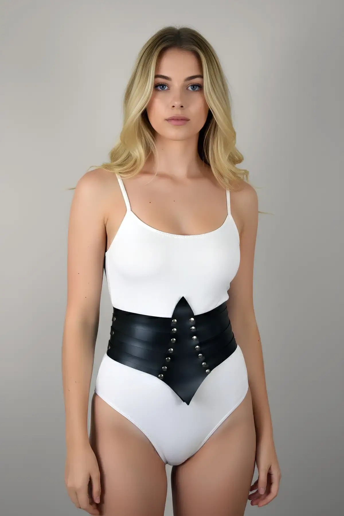 Siyah Kadın Kemer Kalın Korse Zımbalı Bel Aksesuarı - Brf1087