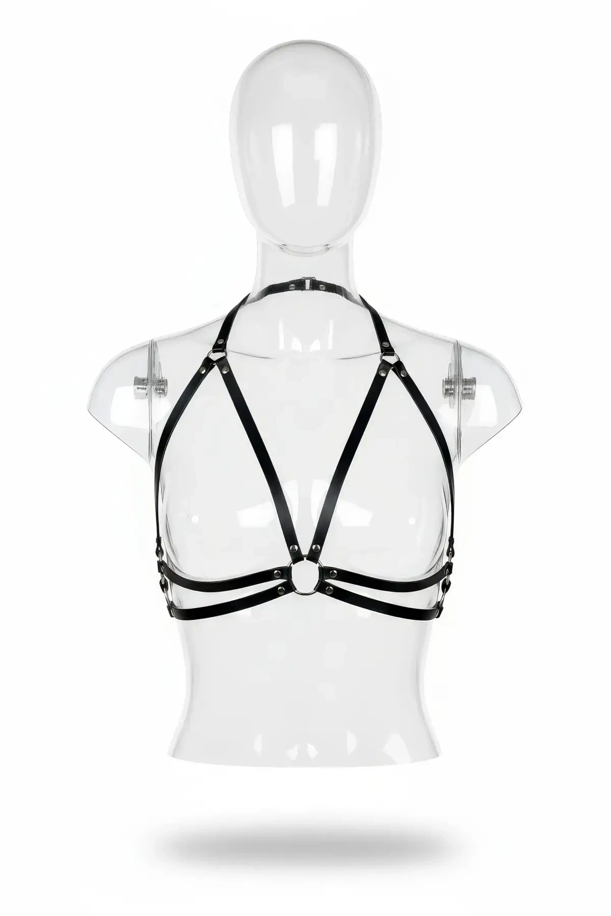 Siyah Kadın Kemer Suni Deri Halka Detaylı Vücut Aksesuarı - Brf200