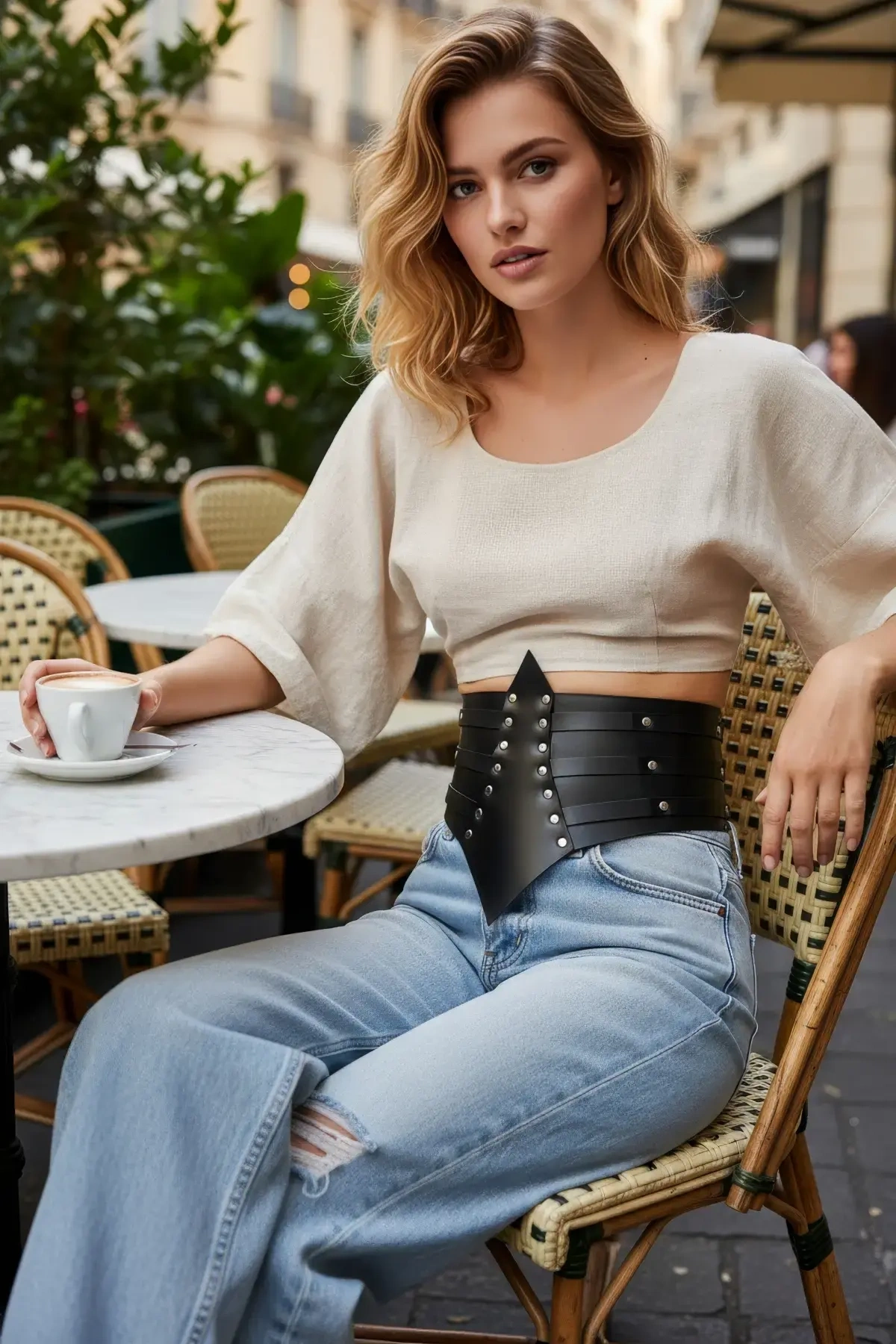 Siyah Kadın Kemer Zımba Detaylı Geniş Korse Bel Aksesuarı - Brf1087