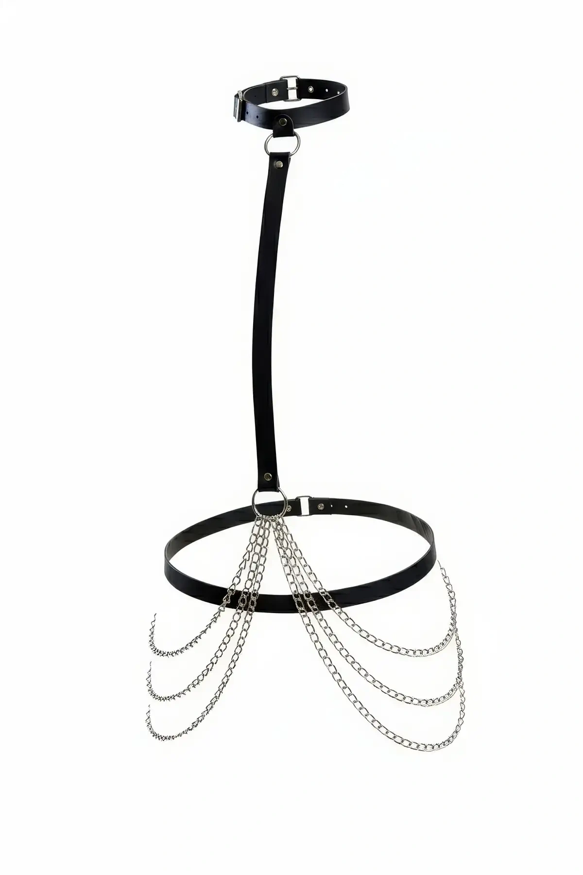 Siyah Kadın Kemer Zincir Detaylı Deri Vücut Aksesuarı - Brf1086