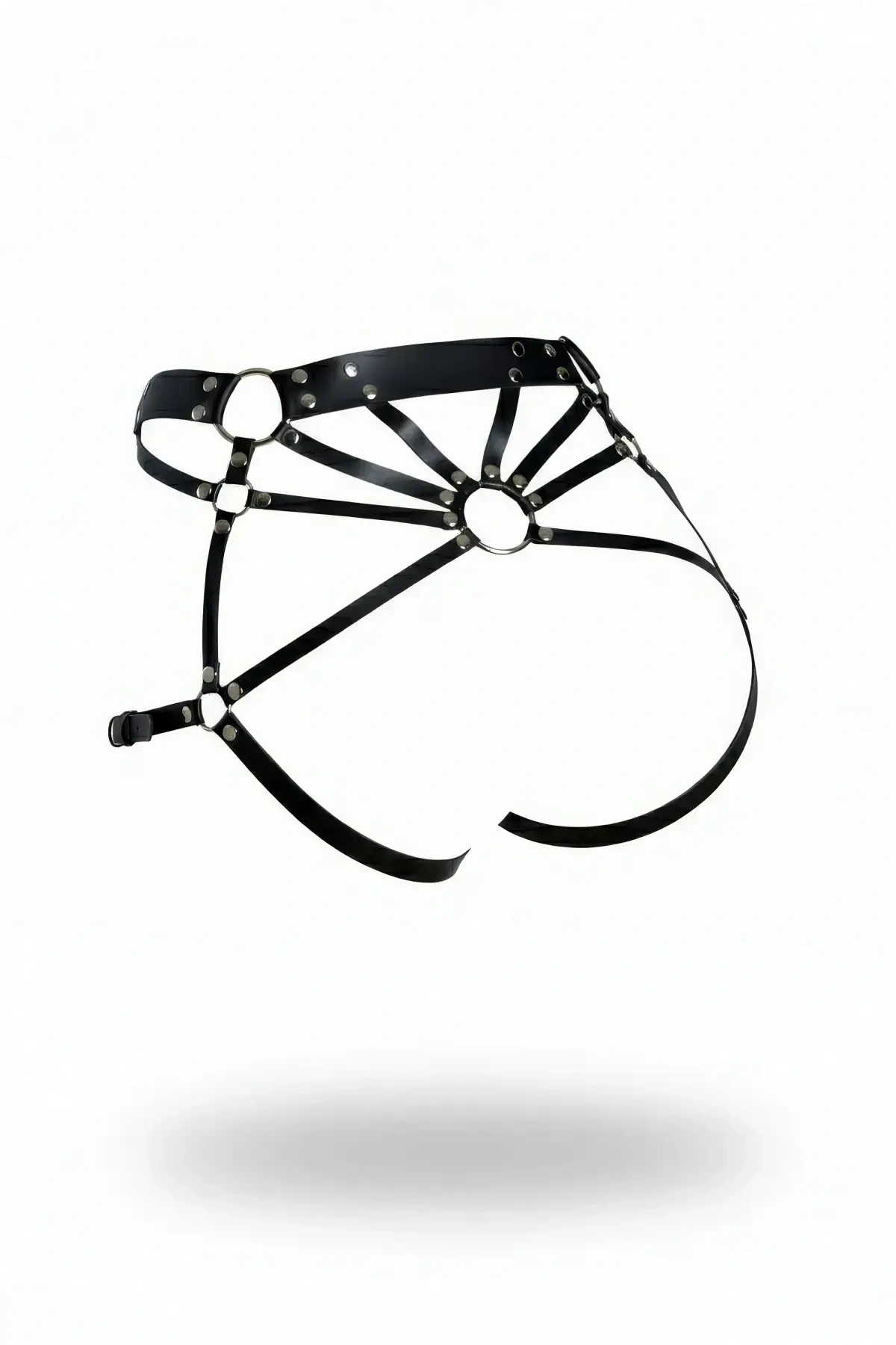 Siyah Tanga - Külot Deri Bantlı Halka Detaylı Kalça Aksesuarı - Brf1048