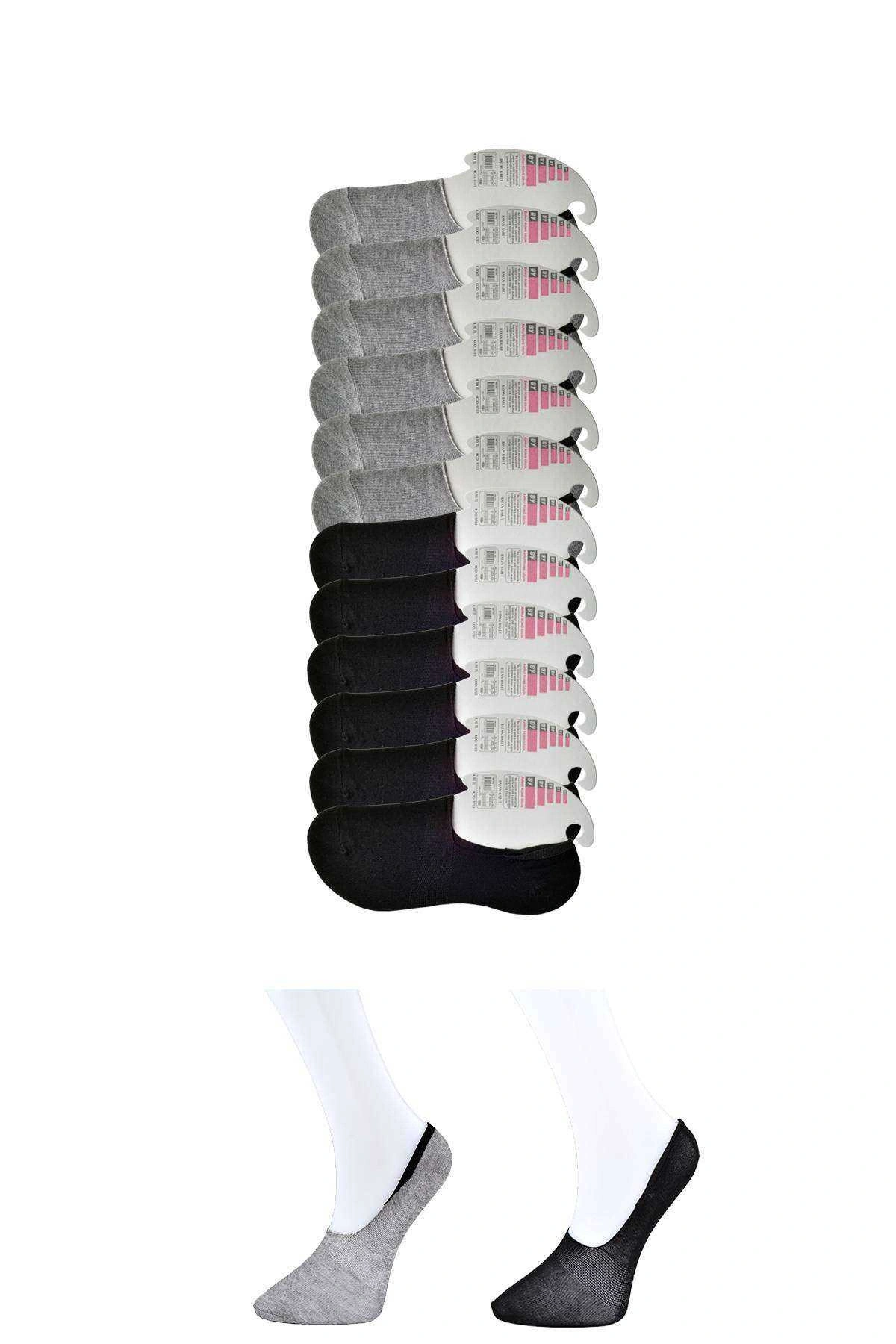 Siyah Ve Gri Kadın Babet Çorap 12 Çift