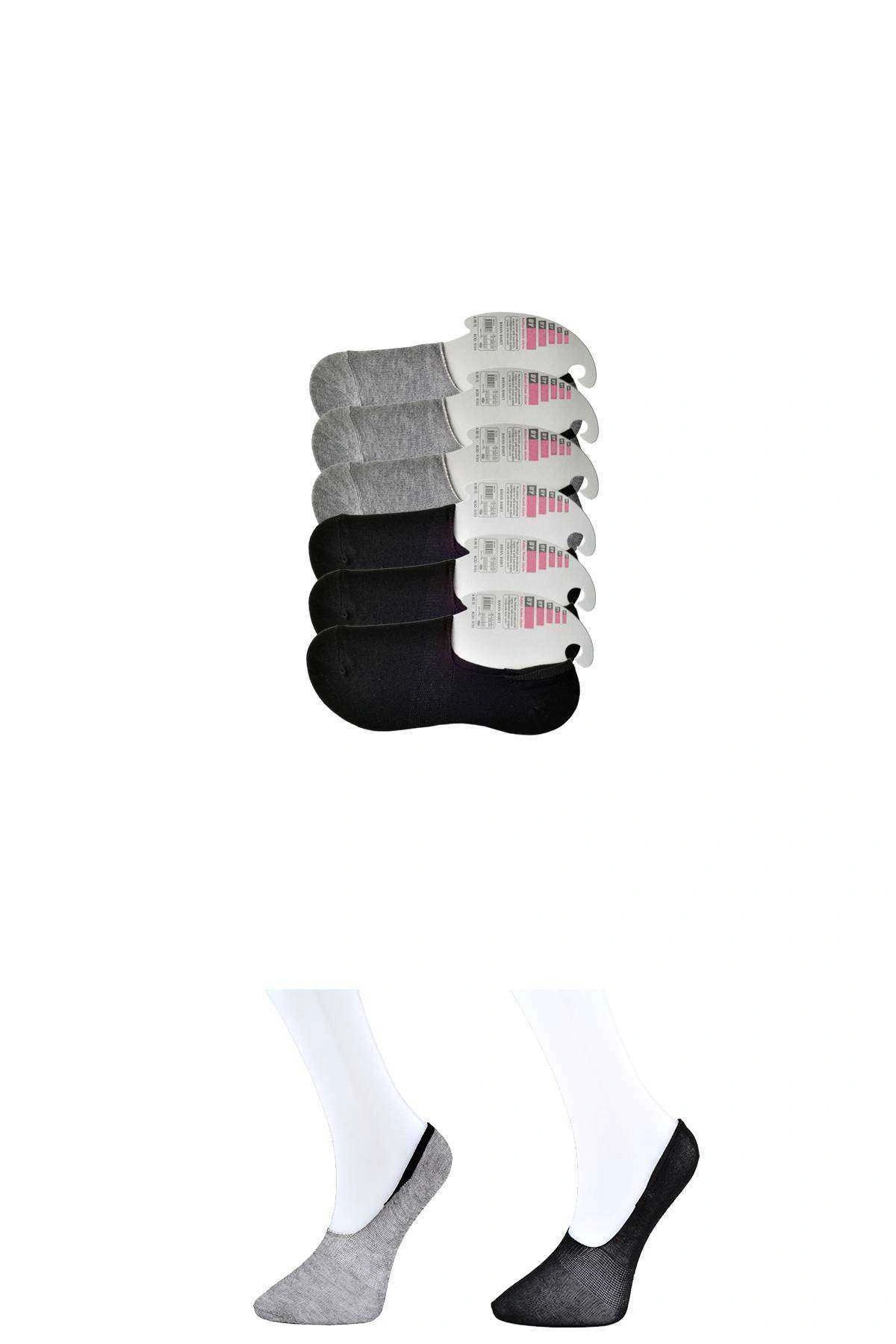 Siyah Ve Gri Kadın Babet Çorap 6 Çift