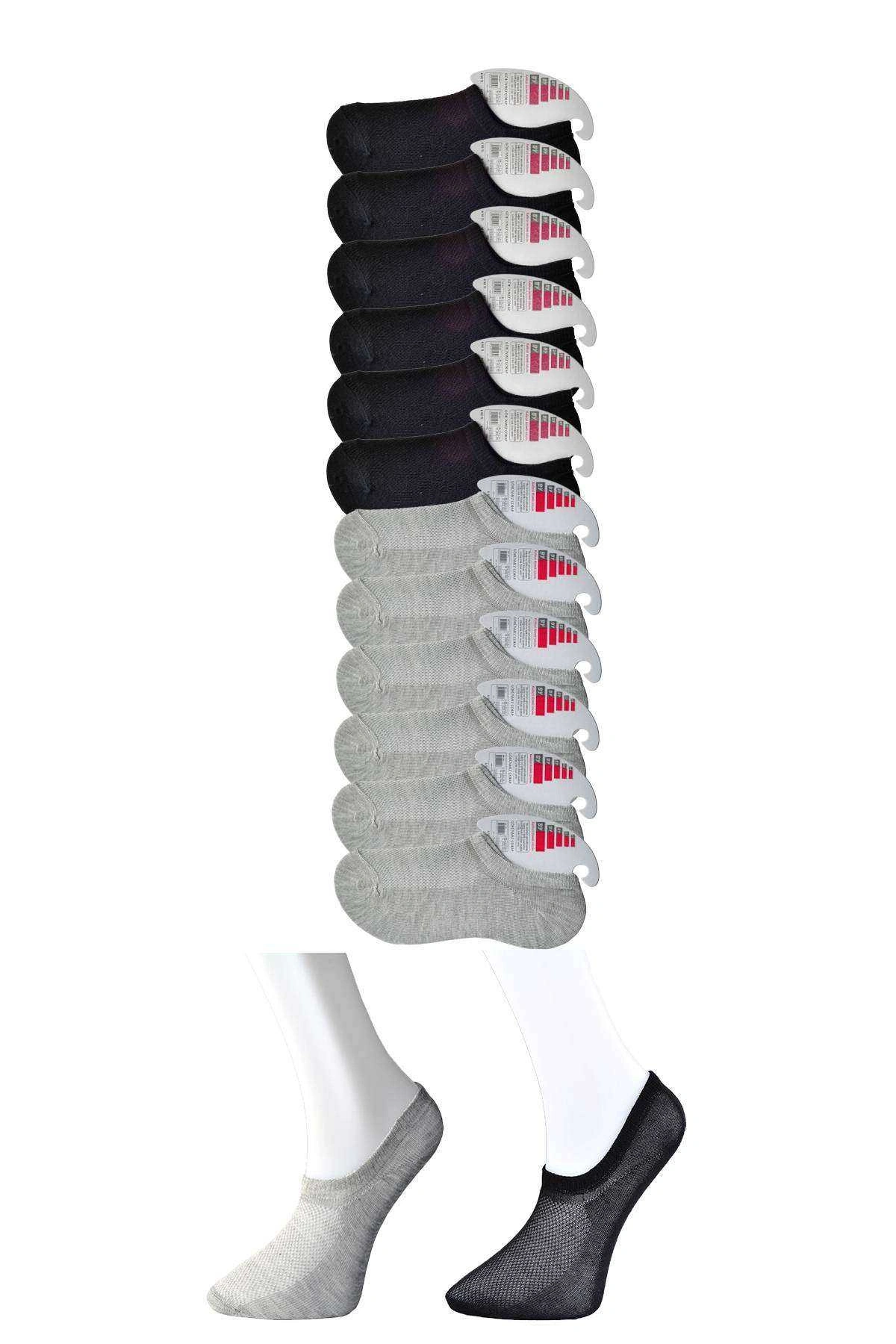 Siyah Ve Gri Kadın Görünmez Çorap 12 Çift