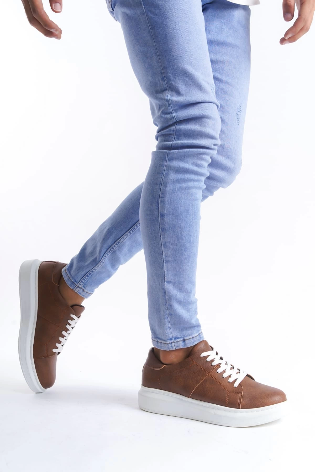 SLW151 Boost Bağcıklı Cilt Erkek Günlük Sneaker Ayakkabı CBT - Taba
