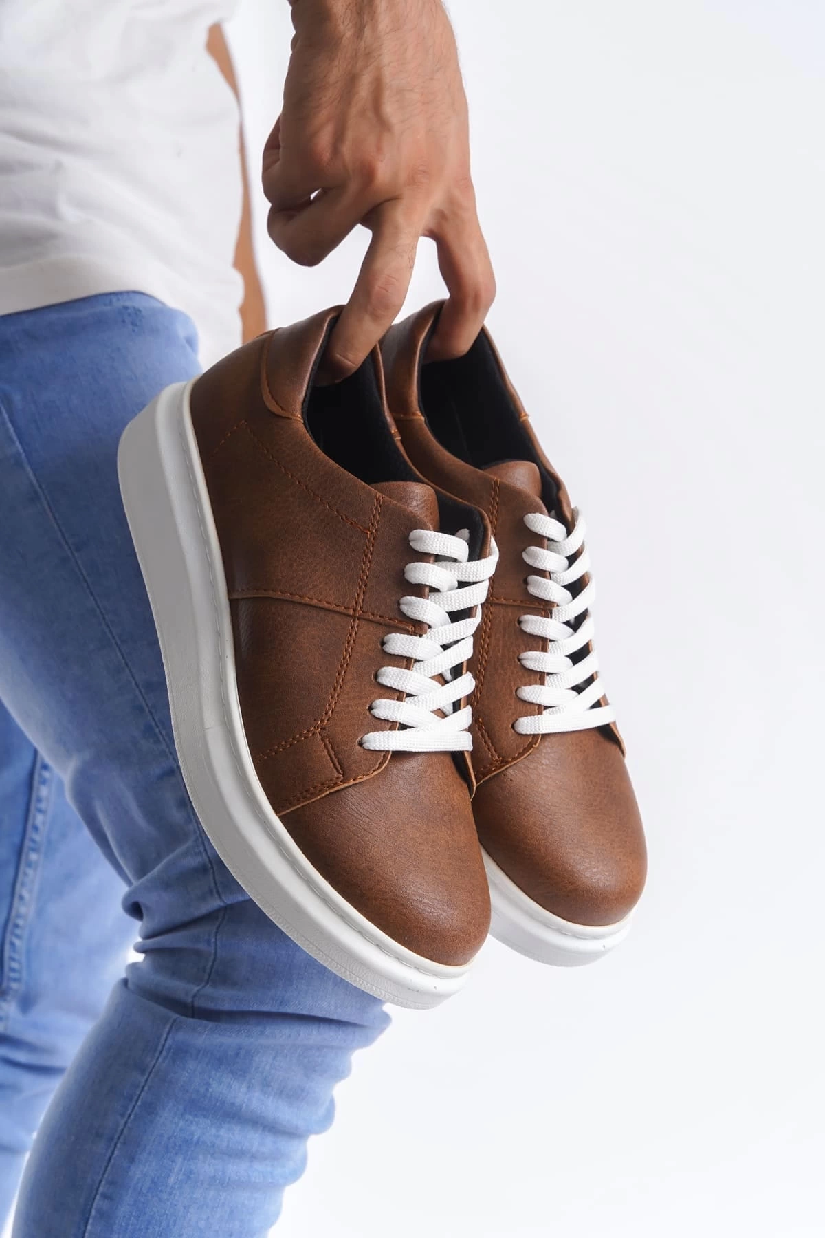 SLW151 Boost Bağcıklı Cilt Erkek Günlük Sneaker Ayakkabı CBT - Taba