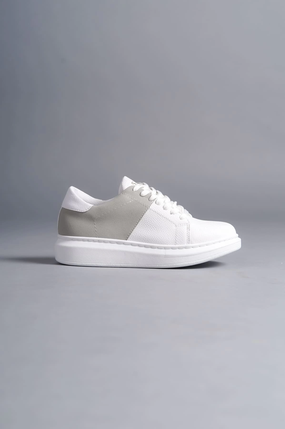 SLW151 Boost Bağcıklı Cilt Süet Erkek Günlük Sneaker Ayakkabı CSBT - Beyaz/Gri