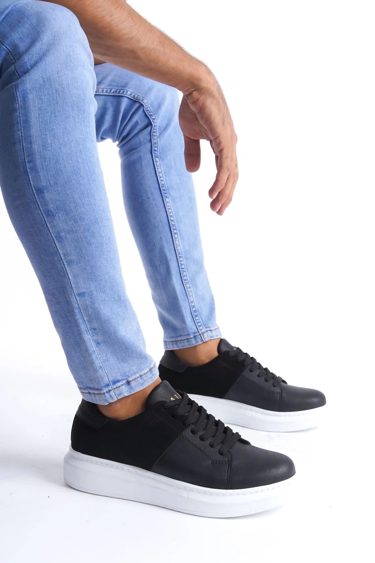 SLW151 Boost Bağcıklı Cilt Süet Erkek Günlük Sneaker Ayakkabı CSBT - Siyah