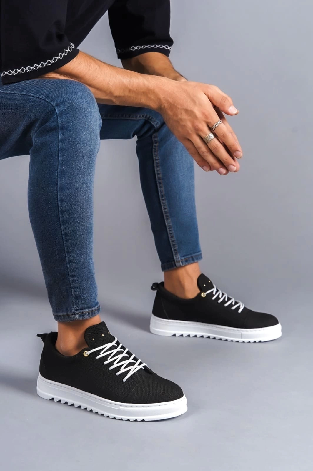 SLW152 Cool Bağcıklı Keten Erkek Günlük Spor Klasik Ayakkabı KBT - Siyah
