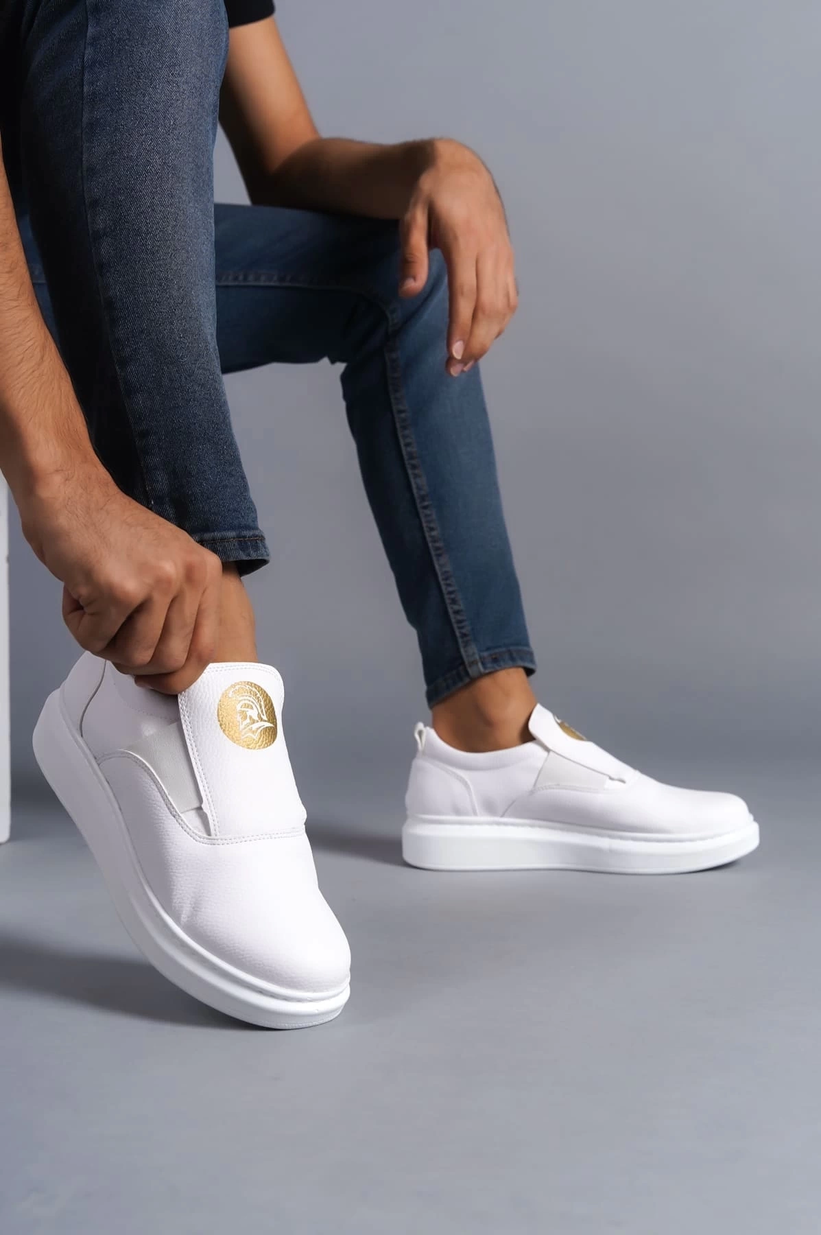 SLW161 Hippo Bağcıksız Cilt Erkek Günlük Sneaker Ayakkabı CBT - Beyaz