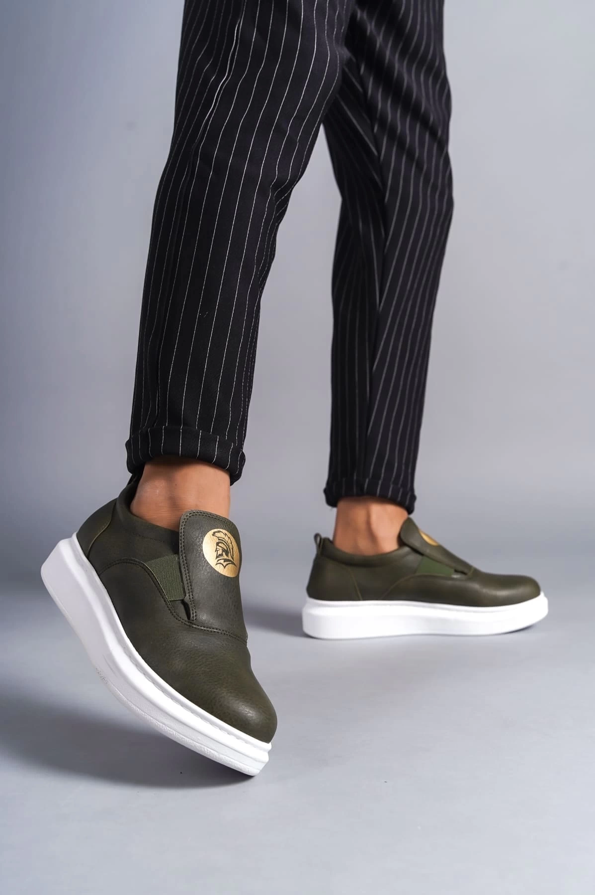 SLW161 Hippo Bağcıksız Cilt Erkek Günlük Sneaker Ayakkabı CBT - Haki