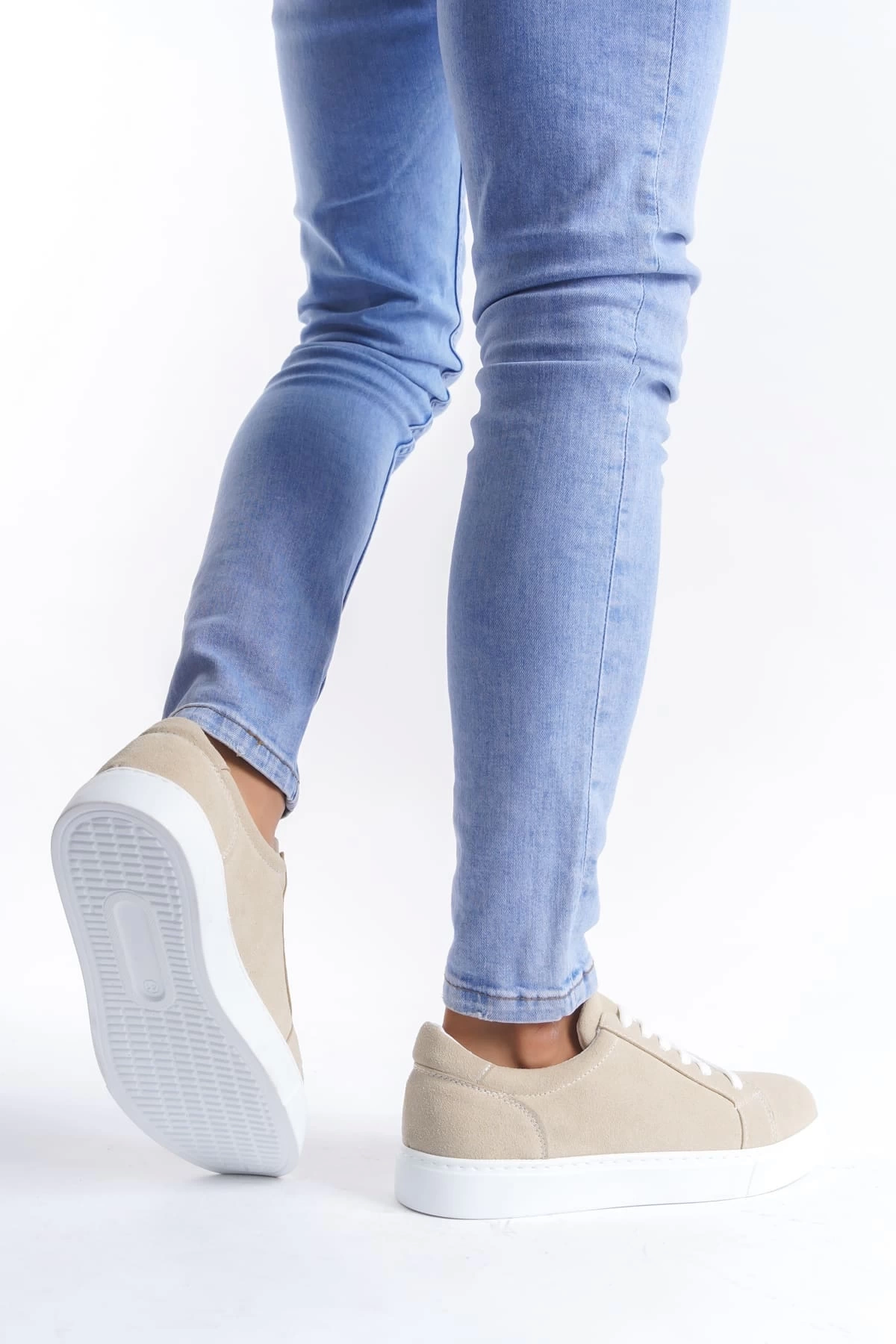 SLW165 Elite Bağcıklı Süet Erkek Günlük Sneaker Ayakkabı SBT - Krem