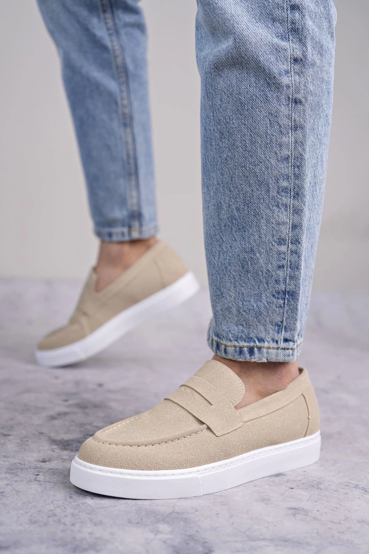 SLW180 Estilo X Bağcıksız Süet Erkek Günlük Spor Klasik Ayakkabı SBT - Krem