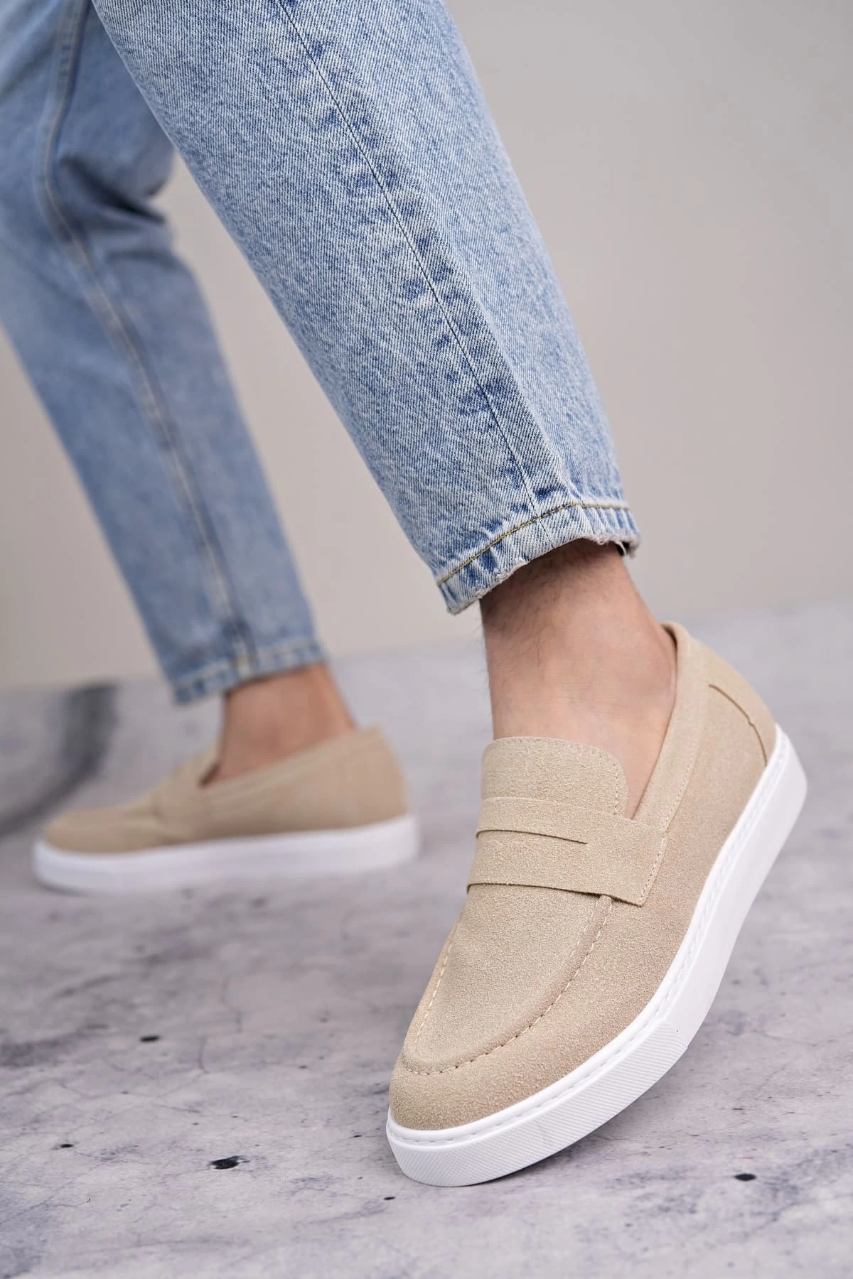 SLW180 Estilo X Bağcıksız Süet Erkek Günlük Spor Klasik Ayakkabı SBT - Krem