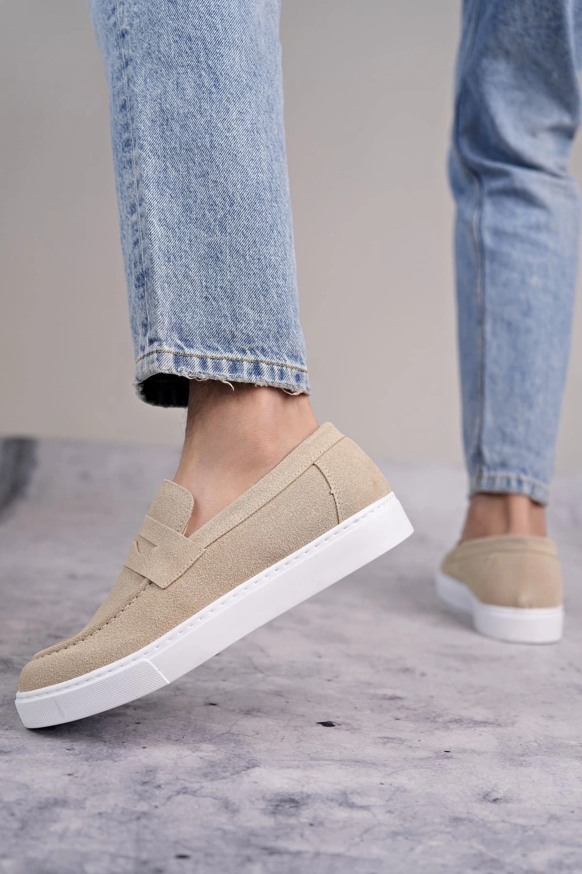 SLW180 Estilo X Bağcıksız Süet Erkek Günlük Spor Klasik Ayakkabı SBT - Krem