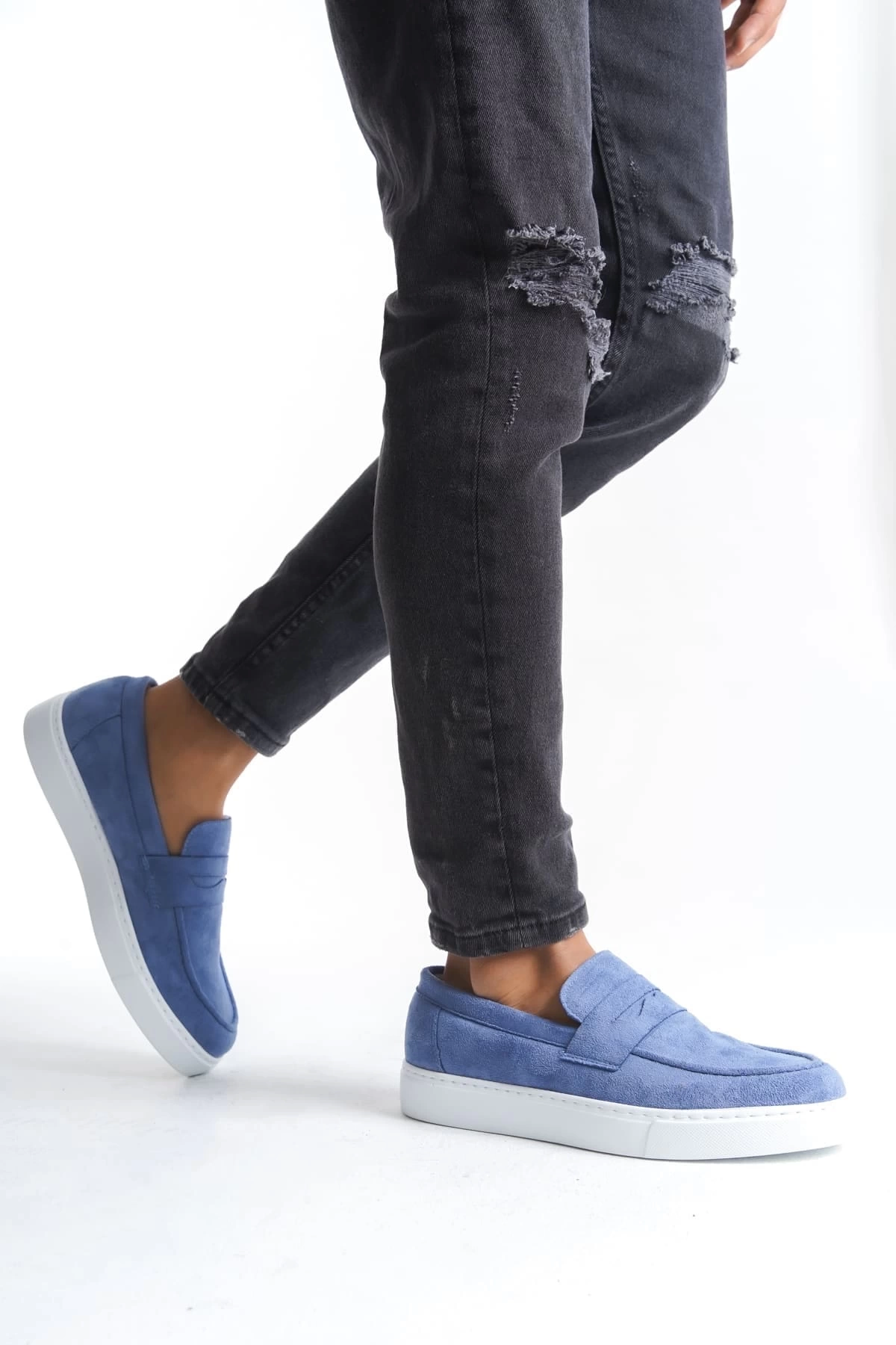 SLW180 Estilo X Bağcıksız Süet Erkek Günlük Spor Klasik Ayakkabı SBT - Mavi