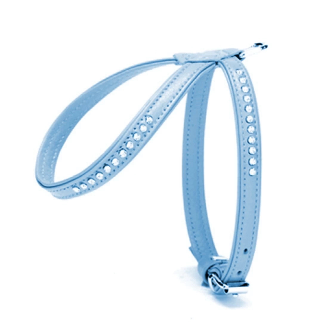 Swarovski Taşlı Deri Köpek Göğüs Tasması 1,2 x 21-30 cm Mavi