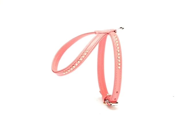 Swarovski Taşlı Deri Köpek Göğüs Tasması 1,2 x 21-30 cm Pembe