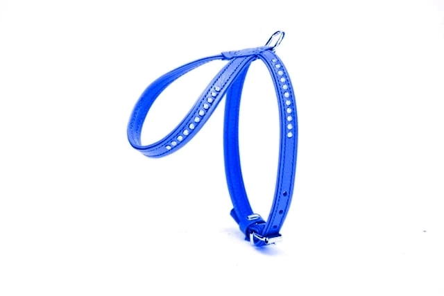 Swarovski Taşlı Deri Köpek Göğüs Tasması 1,2 x 29-40 cm Mavi