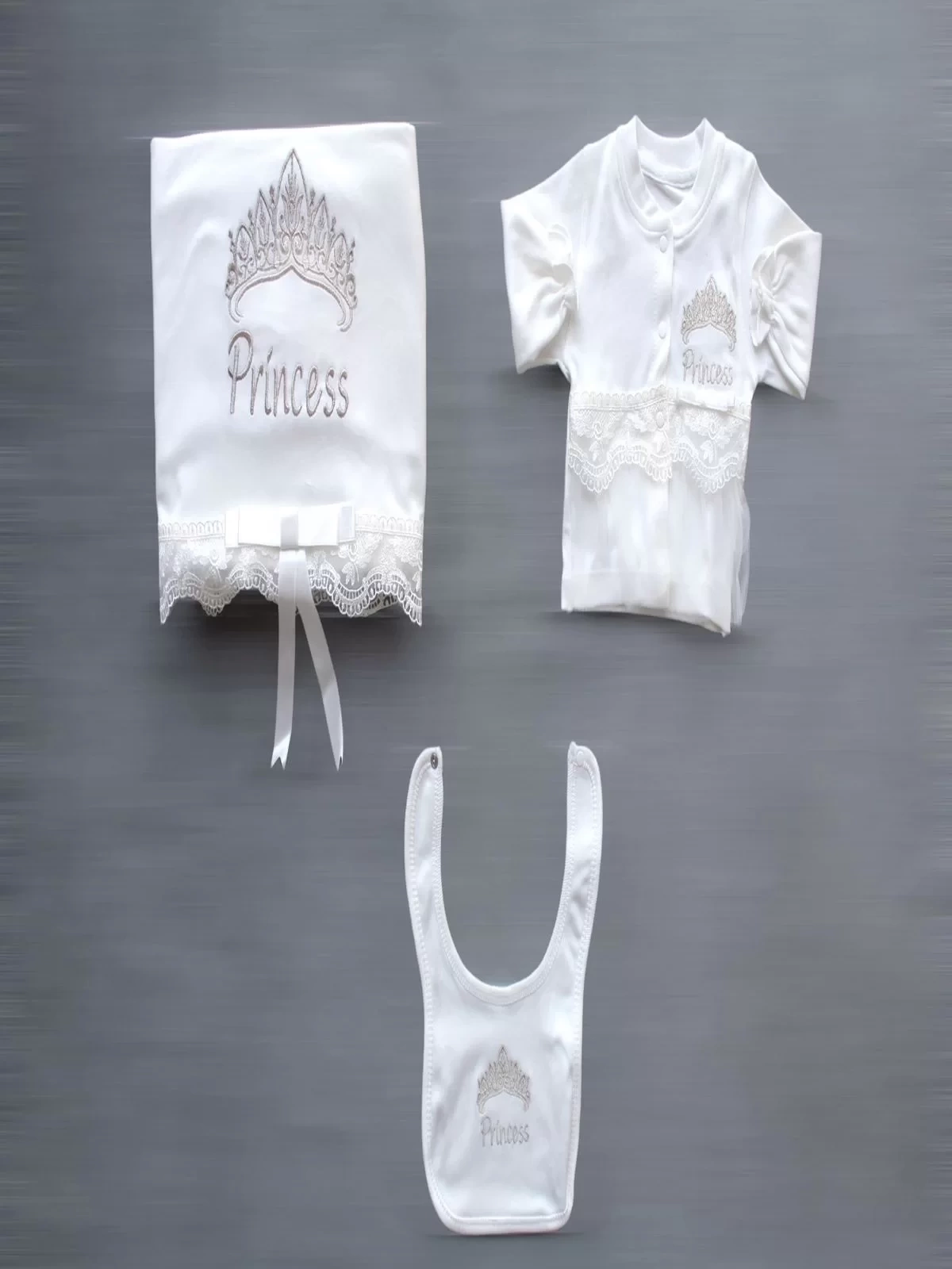 Taçlı Prensesim Nakışlı %100 Cotton Antibakteriyel 10lu Zıbın Takımı Hastane Çıkışı