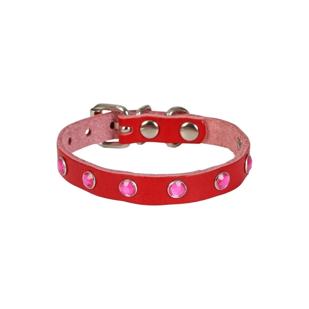 Taşlı Kedi ve Yavru Köpek Tasması 1*23 cm Kırmızı Medium