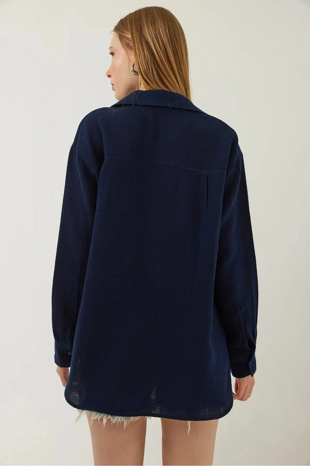Tek cepli müslin gömlek lacivert pt