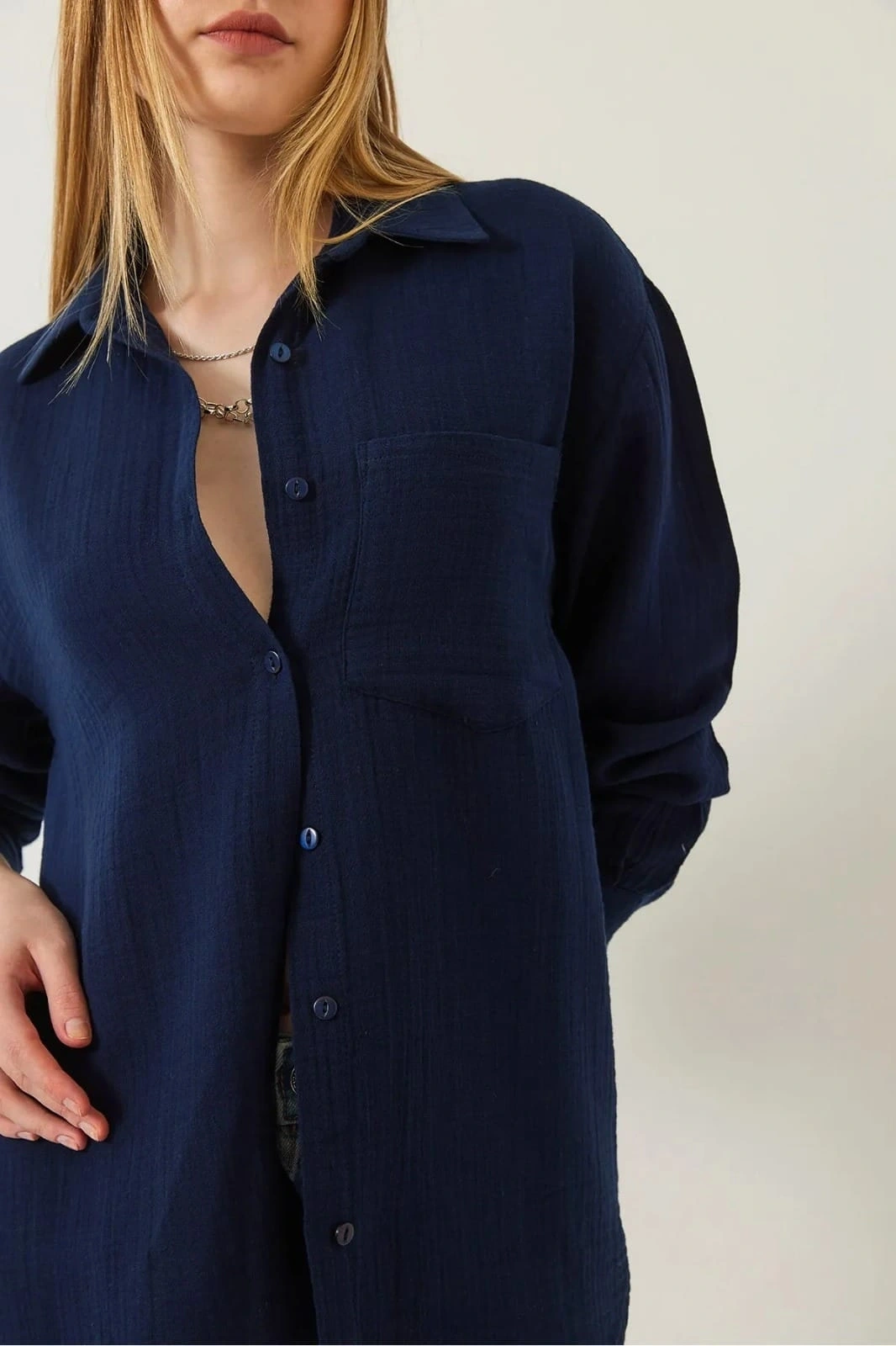 Tek cepli müslin gömlek lacivert pt