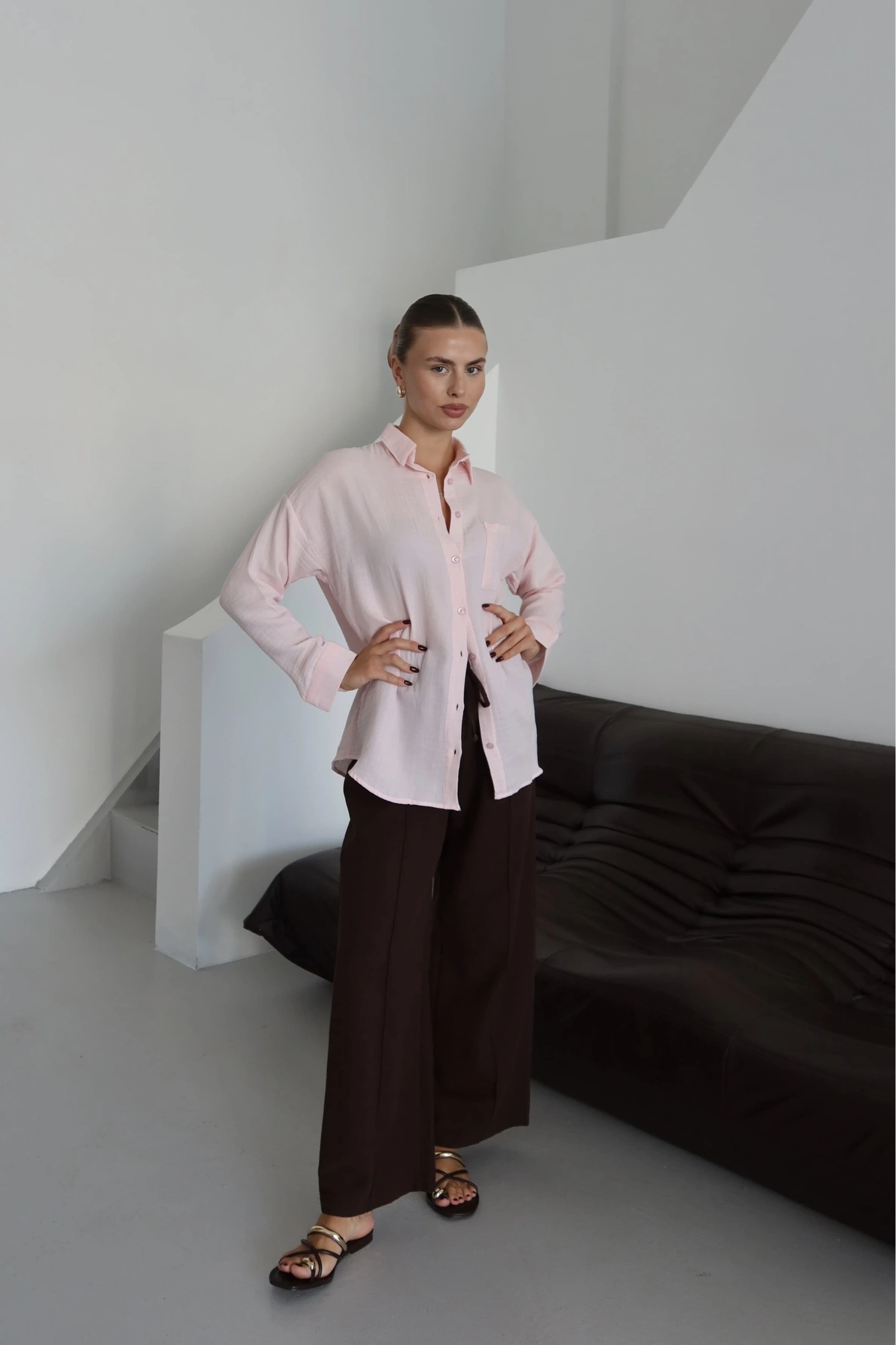 Tek cepli müslin gömlek pembe pt