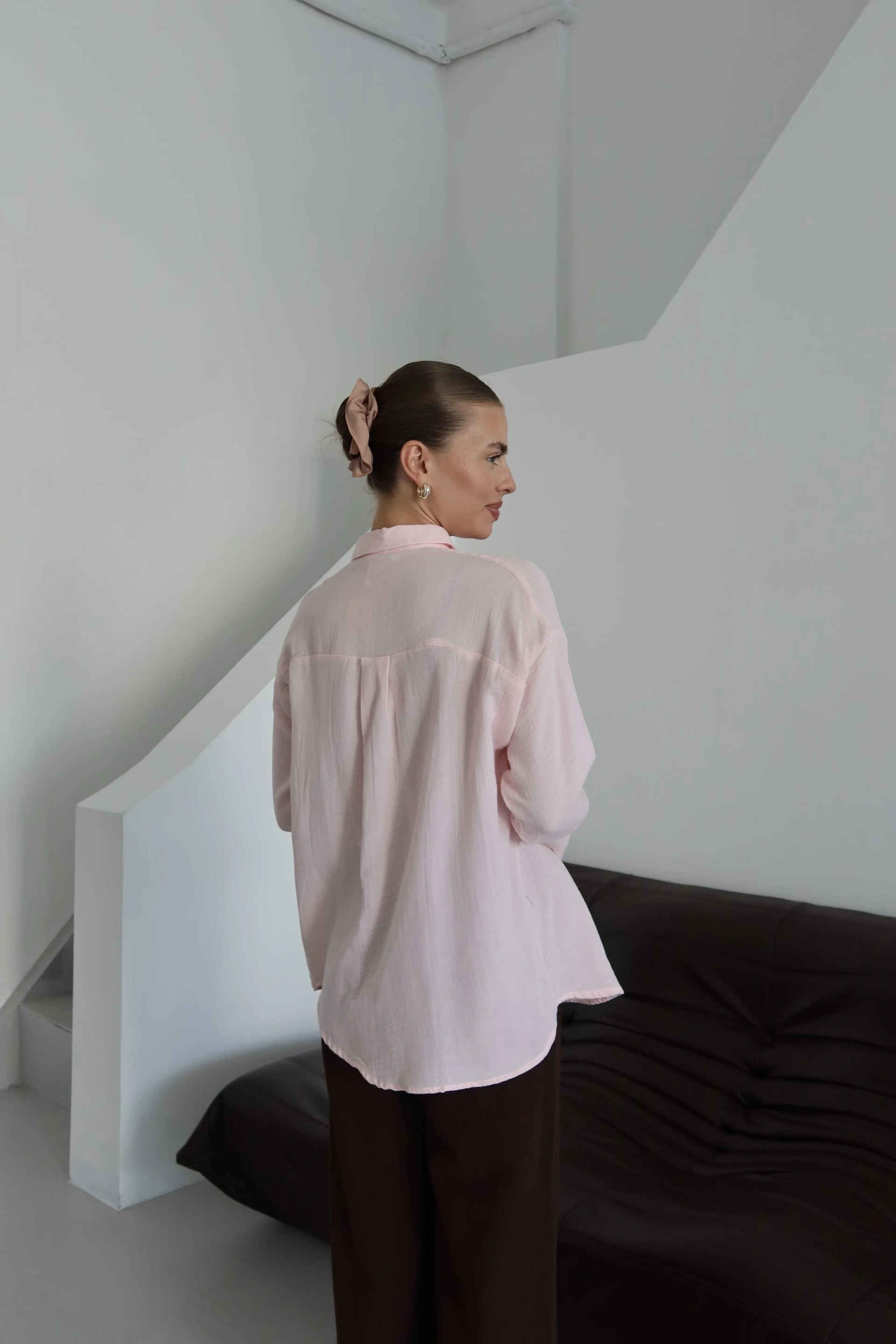 Tek cepli müslin gömlek pembe pt