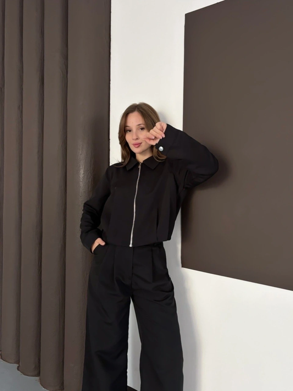 Trenç takım alt üst siyah ons