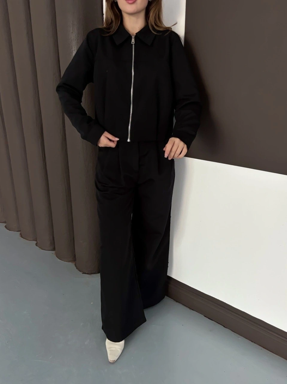 Trenç takım alt üst siyah ons