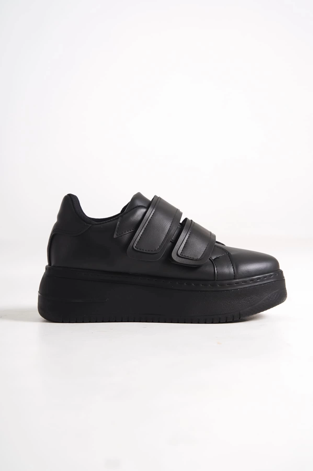 VALENCIA Bağcıksız Cırt Cırtlı Ortopedik Taban Kadın Sneaker Spor Ayakkabı ST - Siyah